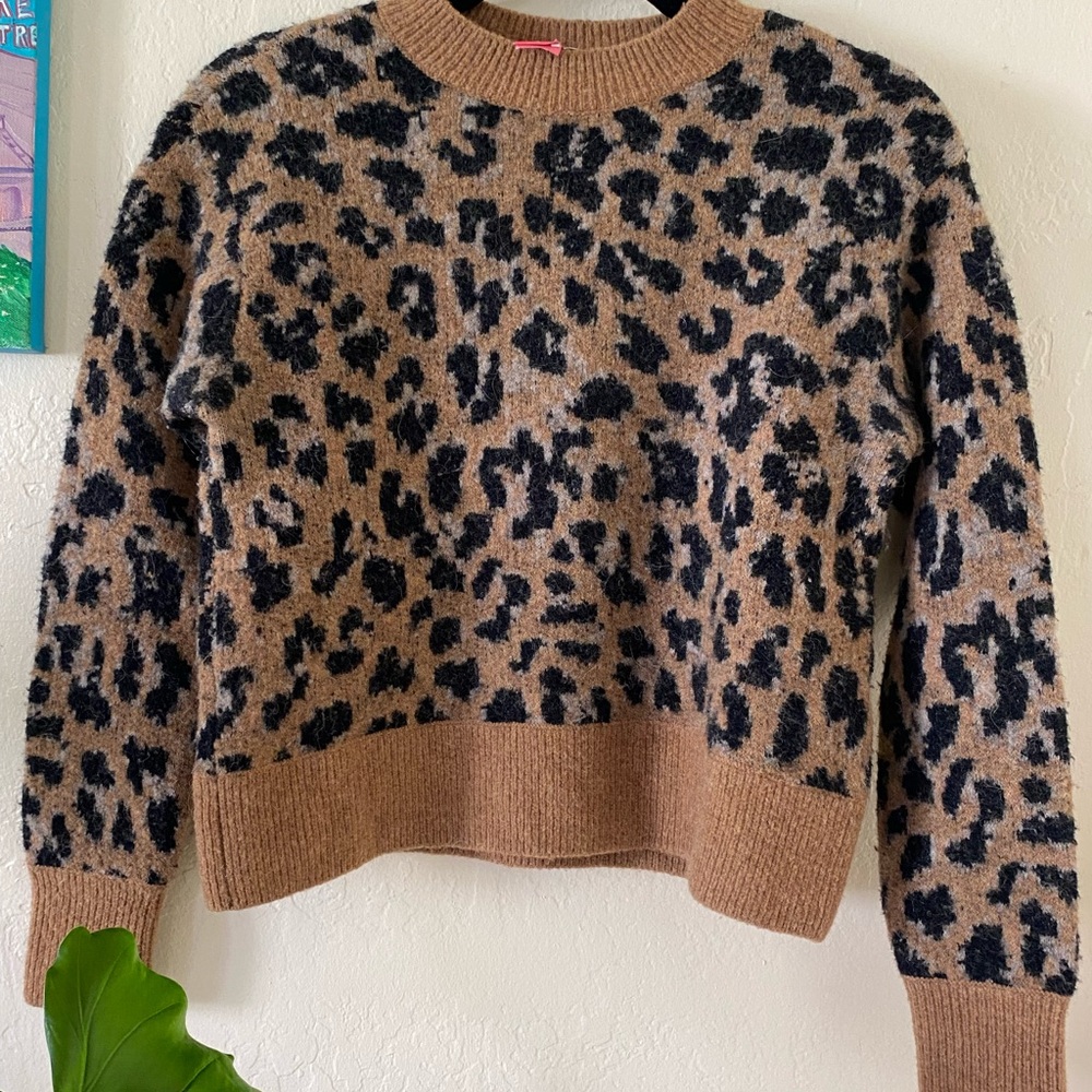 Frame Denim Brown and Black Leopard Crew Neck Sweater